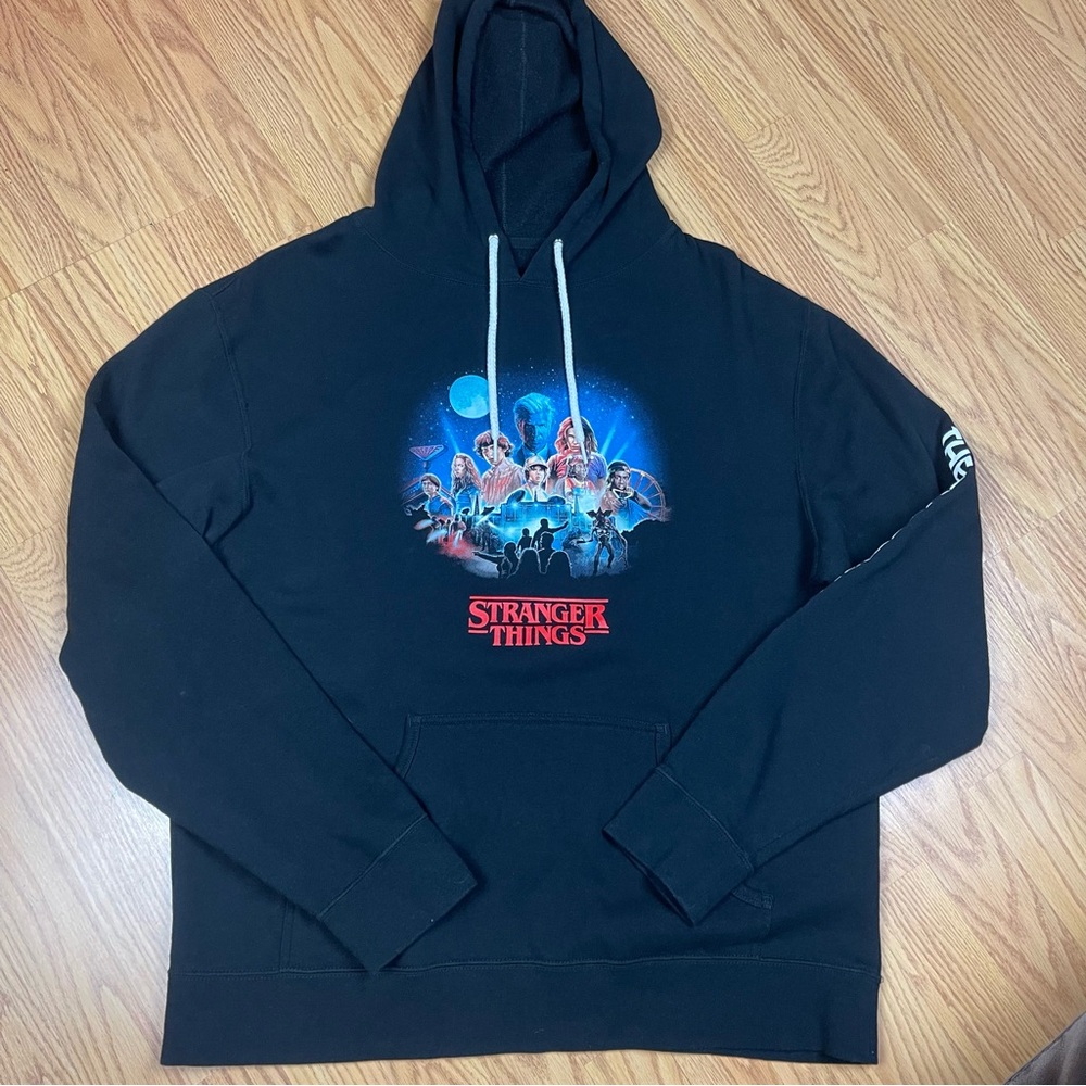 Netflix Stranger Things Black Hoodie with Blue Graphic